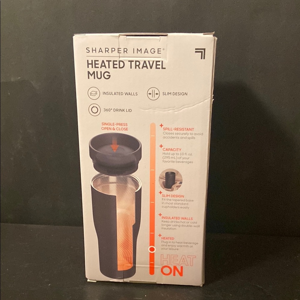 New In Box Sharper Image USB Powered Heated Mug, Double Insulated, Heated Base